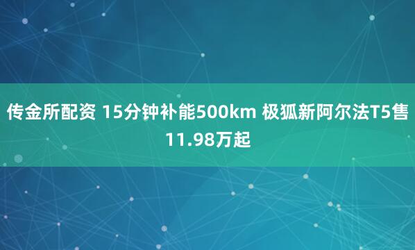 传金所配资 15分钟补能500km 极狐新阿尔法T5售11.98万起